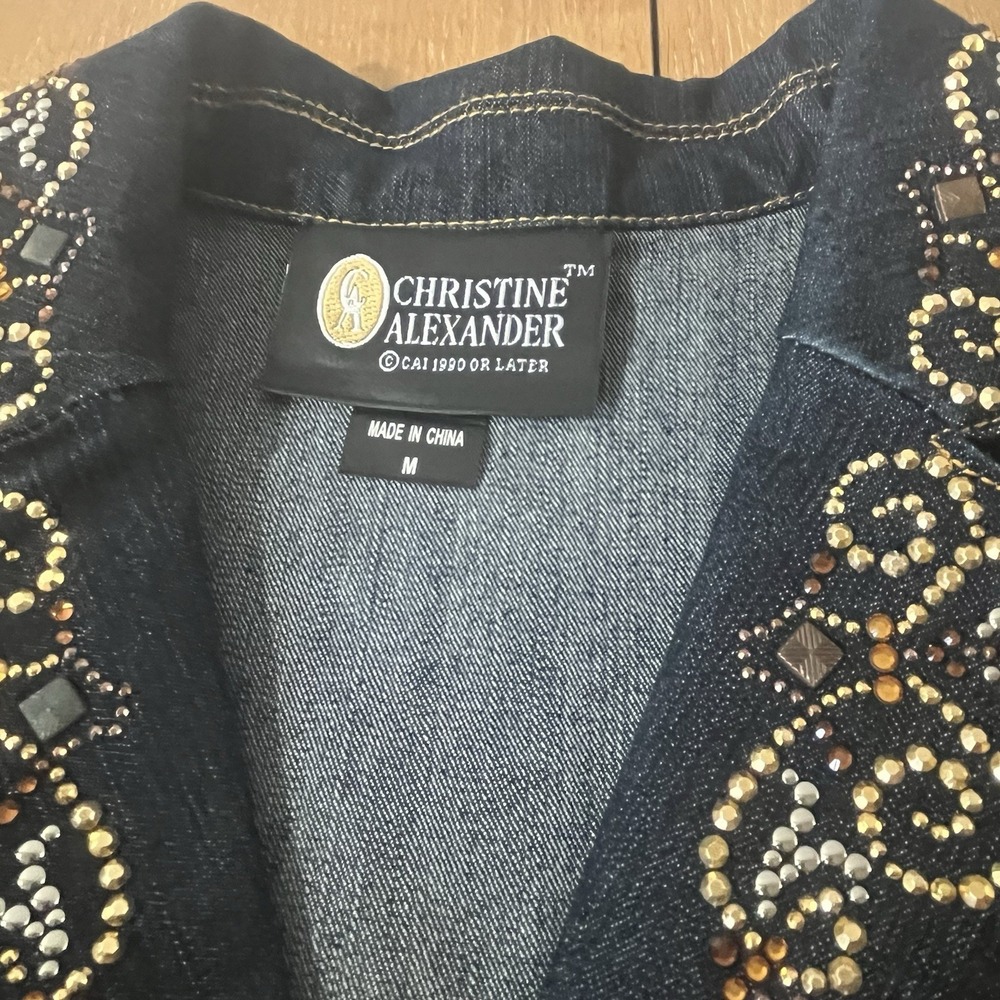 VTG Christine Alexander Wom M Bling Denim Western Glam Crystals & Studs - Picture 6 of 11